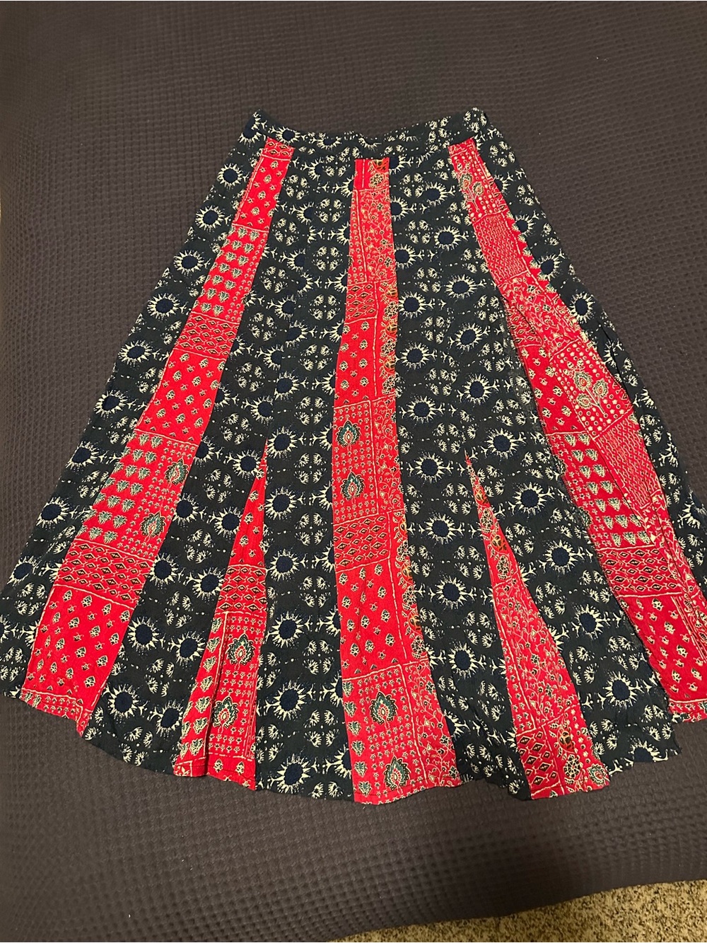 NATURAL LIFE Navy Blue and Red Patchwork A-Line Skirt